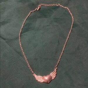 Vintage Silver Winged Heart Necklace
